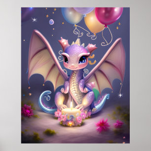 Poster Dragão bebê Fantasy Cute Kawaii.