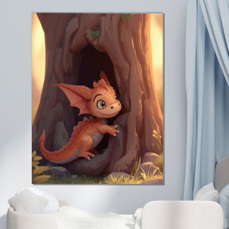 Poster Dragão Bebê Fofo Floresta Fantasia Quarto Infantil