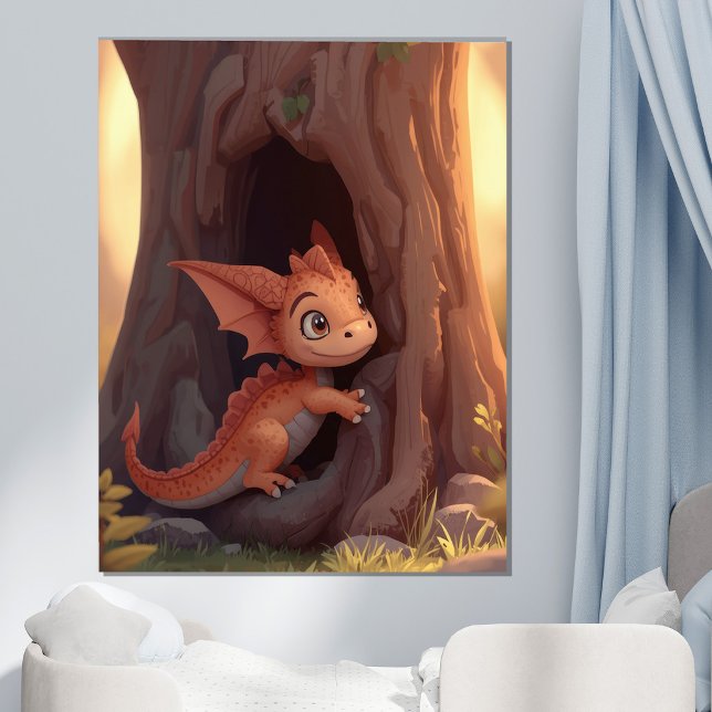 Poster Dragão Bebê Fofo Floresta Fantasia Quarto Infantil (Criador carregado)