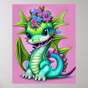 Poster Dragão-bebê roxo e verde