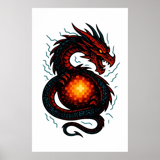 Poster Dragão Cibernético Neon – Fantasia Futurista (Frente)