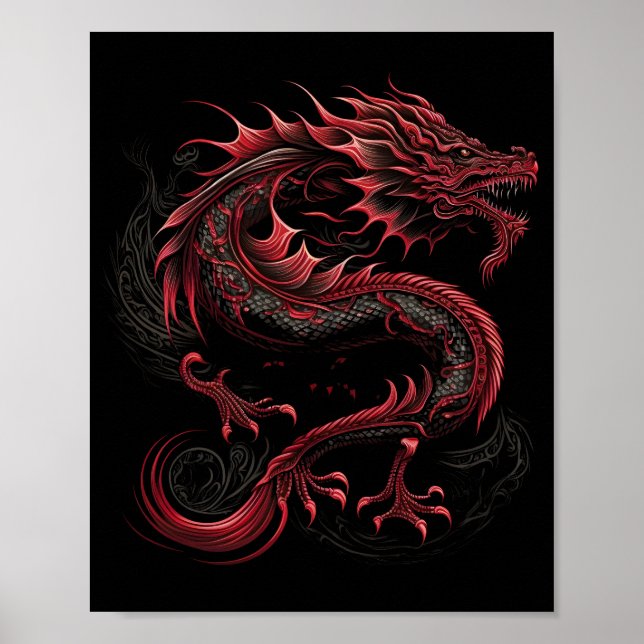 Poster dragão com cabeça verde-amarela (Frente)