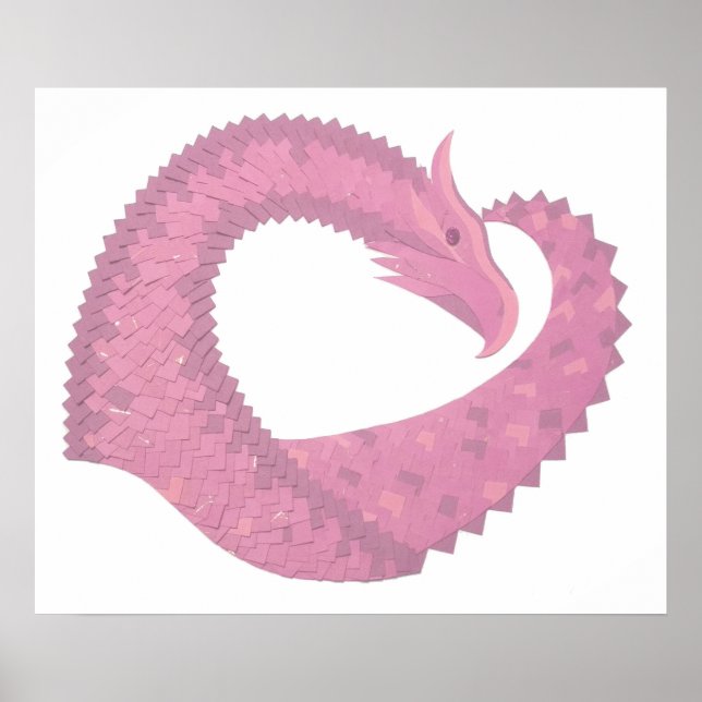 Póster Dragão cor-de-rosa em branco (Frente)