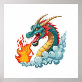 Poster dragão de chifre azul