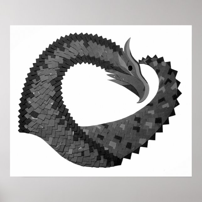 Póster Dragão de coração negro em branco (Frente)