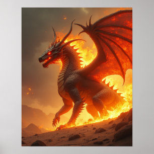 Poster Dragão de Fogo Inferno Queimado pelo Sol
