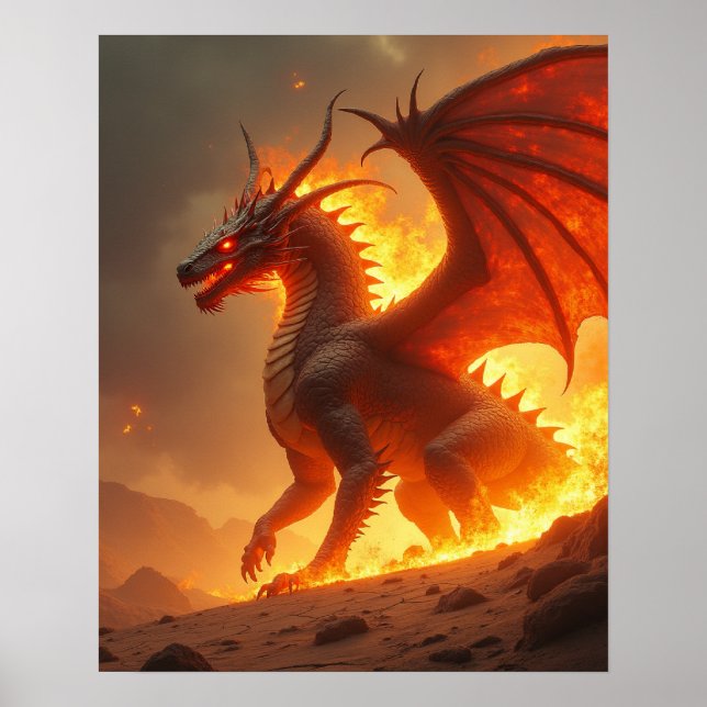 Poster Dragão de Fogo Inferno Queimado pelo Sol (Frente)