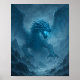 Poster Dragão de Gelo Majestoso em Pôster de Fantasia de