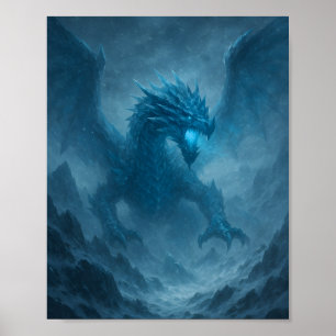 Poster Dragão de Gelo Majestoso em Pôster de Fantasia de