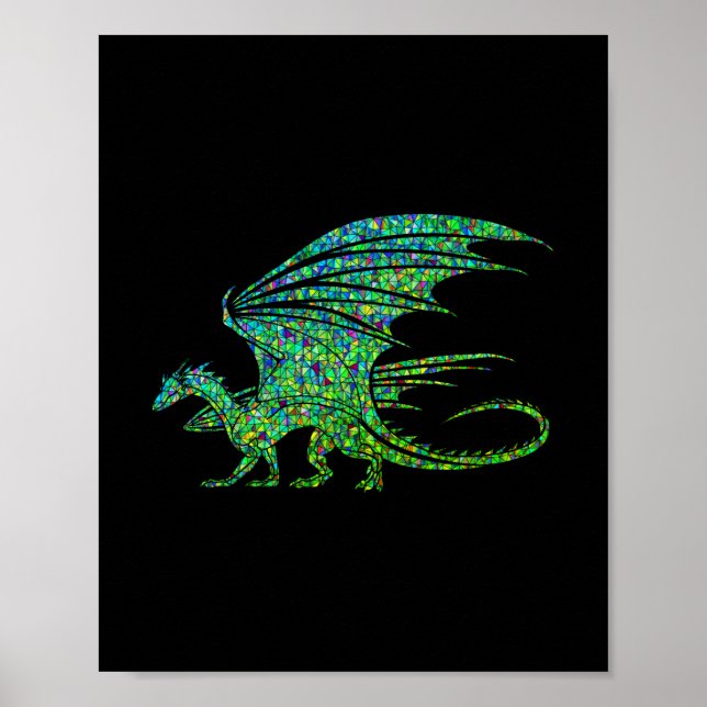 Poster Dragão de Mosaico Verde Incrível (Frente)