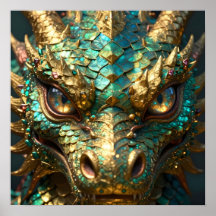 Dragão de Rosto Turquesa e Dourado