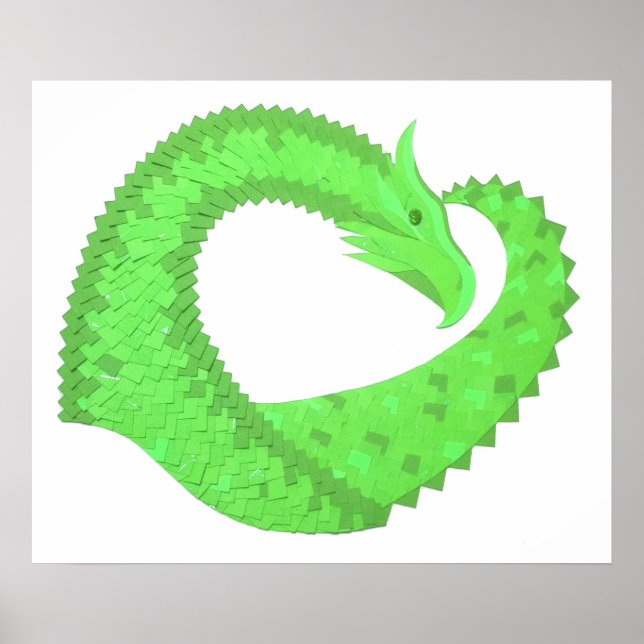 Póster Dragão do coração do verde limão em branco (Frente)