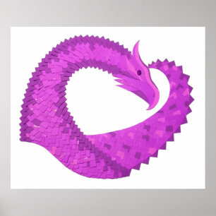 Poster Dragão do coração roxo brilhante em branco