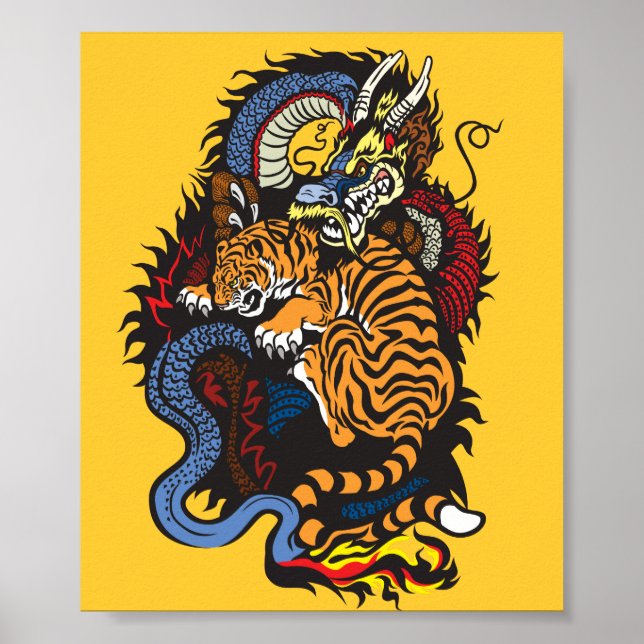 Póster dragão e combate de tigre (Frente)