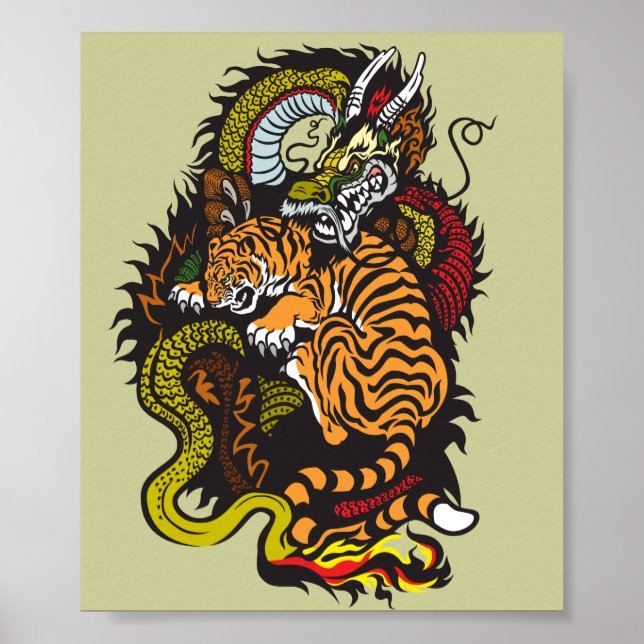 Póster dragão e combate de tigre (Frente)