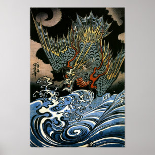 Póster Dragão e Espírito Água Kuniyoshi Belas Artes Ja