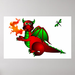 Póster Dragão e libélula vermelhos - pare de seguir-me!