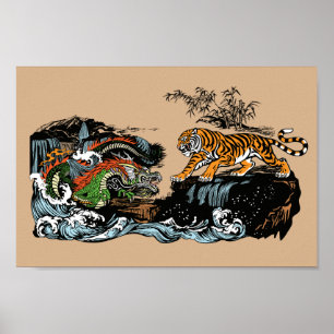 Poster Dragão e tigre chineses