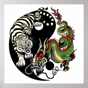 Poster dragão e tigre yin yang