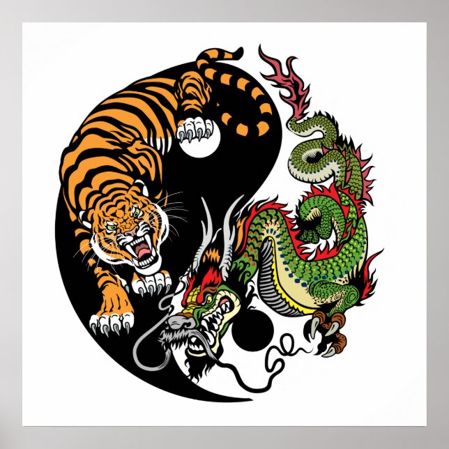 Poster dragão e tigre yin yang (Frente)