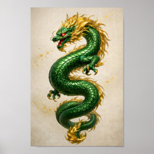 Poster Dragão Esmeralda com Crina Dourada – Fera Mítica