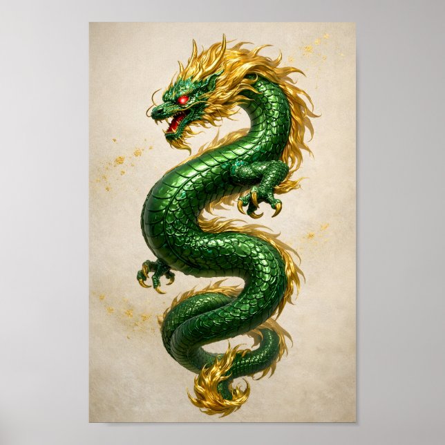 Poster Dragão Esmeralda com Crina Dourada – Fera Mítica (Frente)
