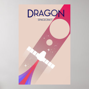 Poster Dragão espaçonave estilo vintage Arte Espacial