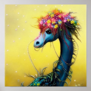 Poster dragão floral fantasia   