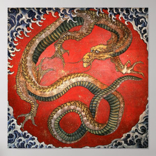 Poster Dragão, Hokusai, Belas Artes Japonesas