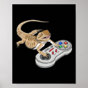Poster Dragão Jogando Jogo de Vídeo Répteis Pagona Gamers