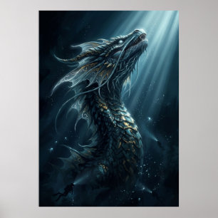 Poster Dragão Marinho Bioluinescente Antigo - Profundezas