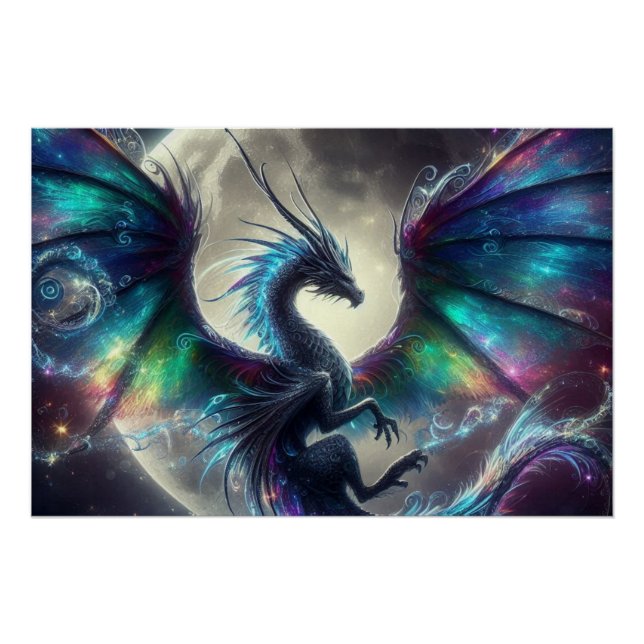 Póster Dragão místico iluminado pela lua (Frente)