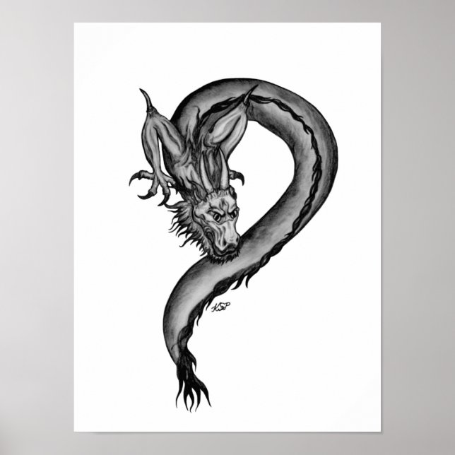 Poster Dragão no estilo de tatuagem (Frente)