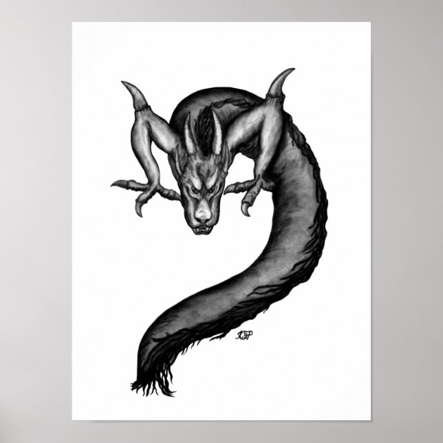 Poster Dragão no estilo de tatuagem (Frente)