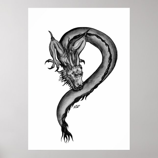 Poster Dragão no estilo de tatuagem (Frente)