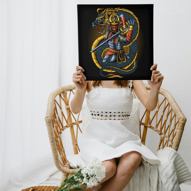 Poster Dragão Ouro japonês e Guerreiro Samurai (Criador carregado)