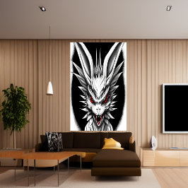 Poster Dragão preto, branco e vermelho de animação | AI A