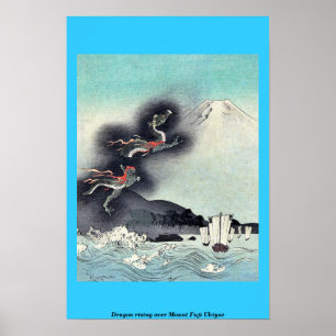 Poster Dragão que aumenta sobre Monte Fuji Ukiyoe