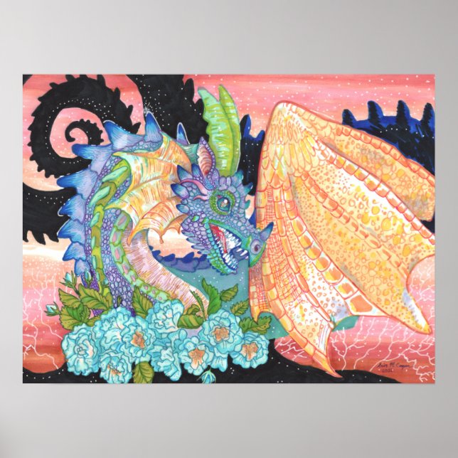 Poster Dragão Rosa Azul Pastel (Frente)