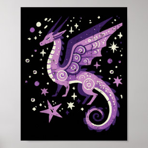 Poster Dragão Roxo Estrelas Fantasias Míticas Bonitas Ki