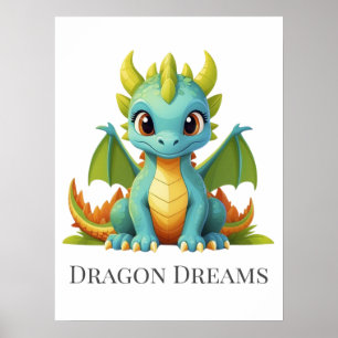 Poster Dragão Sonha Um Dragão Azul Verde