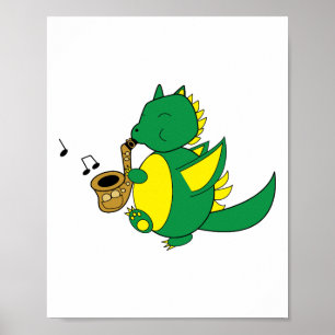 Poster Dragão tocando música saxofônica