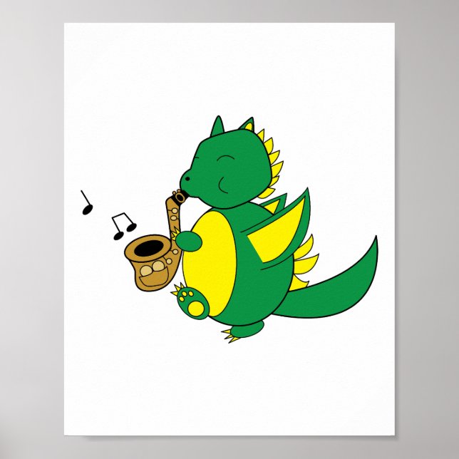 Poster Dragão tocando música saxofônica (Frente)