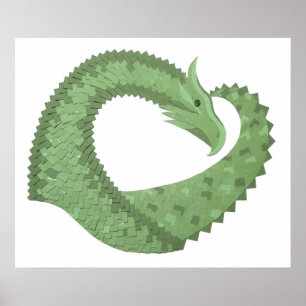 Póster Dragão verde-oliva em branco