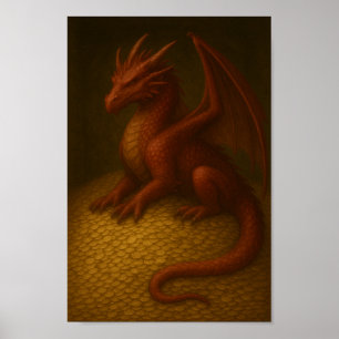Poster Dragão Vermelho no Dourado Barco