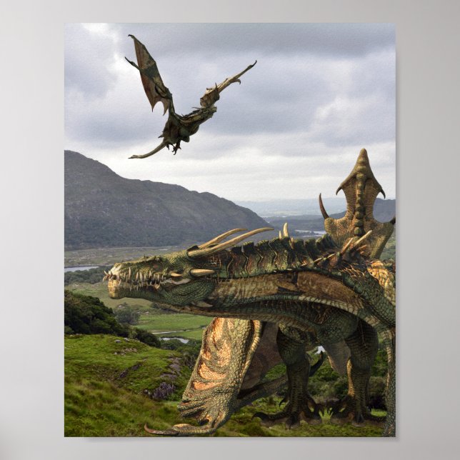 Poster Dragão Voador Wyvern Fantasia Monstro Realista (Frente)