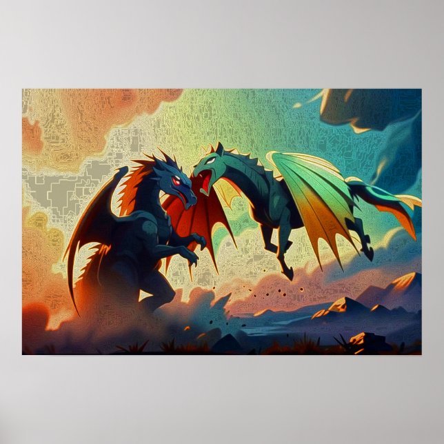 Poster Dragão vs Pégaso - Arte Fantástica (Frente)