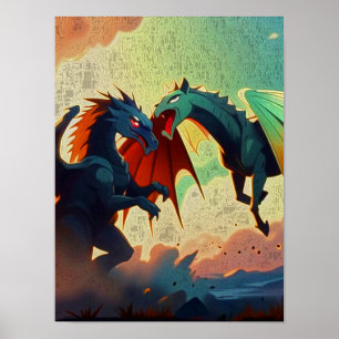 Poster Dragão vs Pégaso - Arte Fantástica