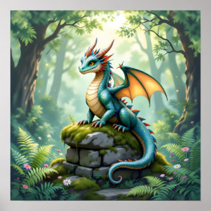 Poster Dragão Whimsical na Pedra Antiga