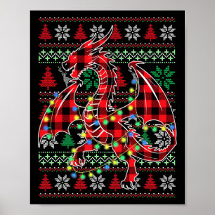 Poster Dragão Xadrez Vermelho Luzes de Natal Feias Natal